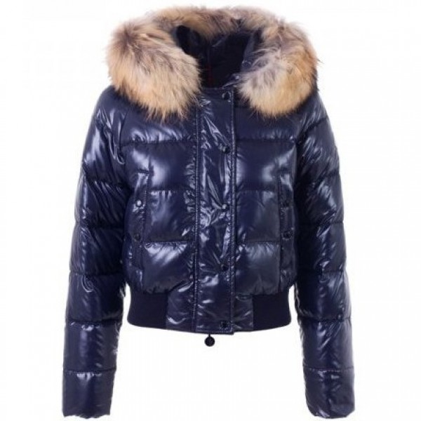 Moncler Corti Blu Fur Cap and slash Moda Slim Cappotti uscita